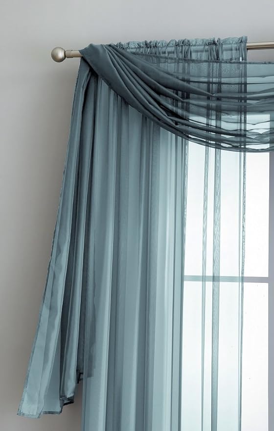 Warm Home Designs Standard Length Dusty Blue Sheer Window Scarf. Valance Scarves are 54 X 144 Inches. Great As Wedding Arch Draping Fabric, Bed Canopy Or for Decorative Project. AM Dusty Blue 144"