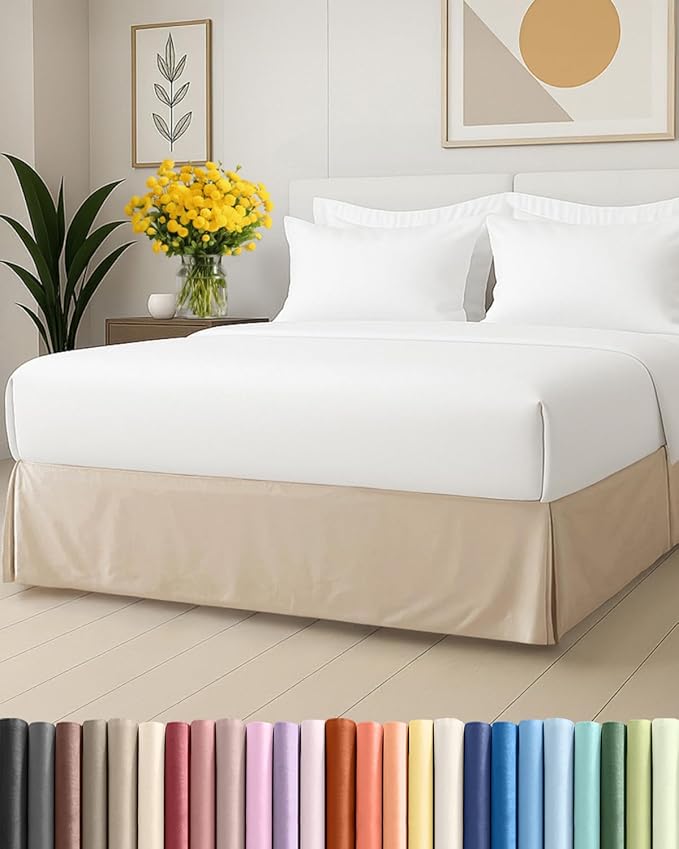 Pleated Bed Skirt Twin Size - 3 Sided Pleated Bed Skirt Twin - Ultra-Soft, Easy Fit with 15 Inch Tailored Drop - Hotel Quality, Wrinkle Free & Fade Resistant - for Women, Men, Kids and Teens - Cream