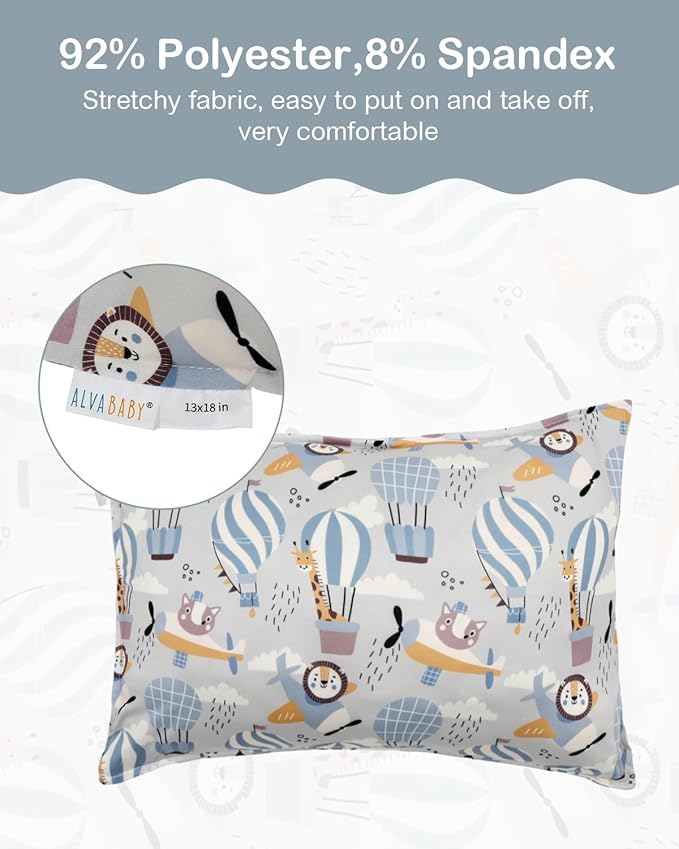 ALVABABY Toddler Pillowcases Stretchy Soft Kids Pillow Cover 2 Pack Fit 13"x 18" or 12"x16" Envelope for Girl Boy Sleepy Travel 2TPE23A