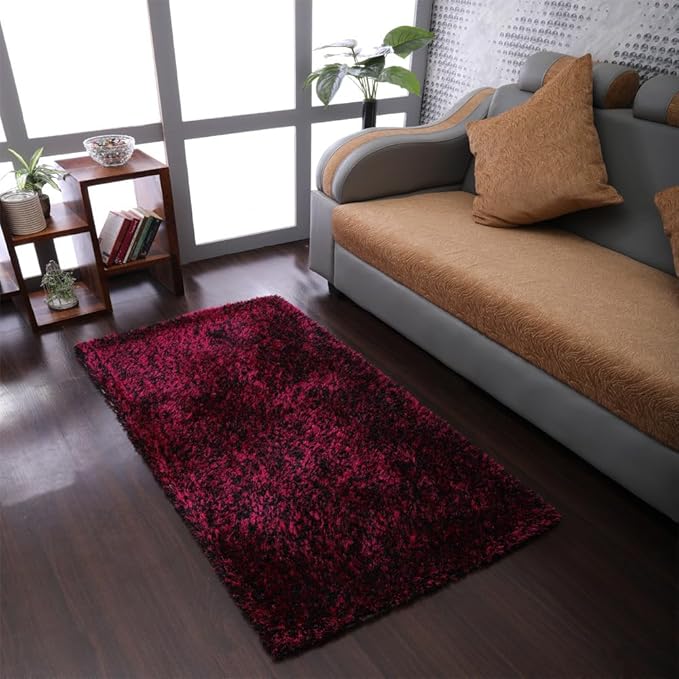 Hand Tufted SHAG Polyester ECO-Friendly Area Rugs - 6'x9', Rectangle, Violet Black, Solid Plain Design, High Pile Thick Handmade Anti Skid Rugs for Living Room, Bed Room K00111