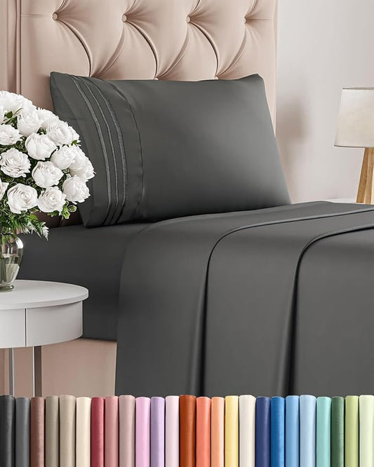 Twin XL Size 3 Piece Sheet Set - Comfy Breathable & Cooling Bed Sheets Set - Hotel Luxury Bedding for Women, Men, Kids, Teens, Boys & Girls - Deep Pockets, Soft and Wrinkle Free - Oeko-Tex - Charcoal