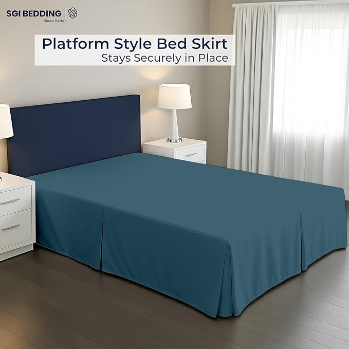 SGI Bedding 11 inch Drop Bed Skirt Full Size - Platform Style with Secure Fit, Classic Tailored Look, Elegant Pleated Style Dust Ruffle, Split Corners, Wrinkle Resistant Microfiber - Teal