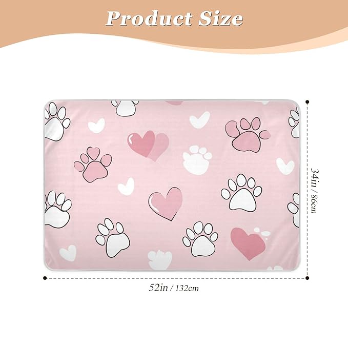 Waterproof Bed Pad Reusable Changing Pad Toddler Mattress Protector Large Pee Pad Baby Diaper Pad Soft Washable Liner Pink Cat Paw Print and Heart