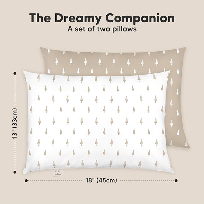 KeaBabies 2-Pack Toddler Pillows 2 Year Old to 5-13x18 Soft Organic Cotton Kids Pillow for Sleeping, Travel, School, Daycare, Nap, Toddler Bed, Machine Washable, Without Pillowcase (Pine Tree)