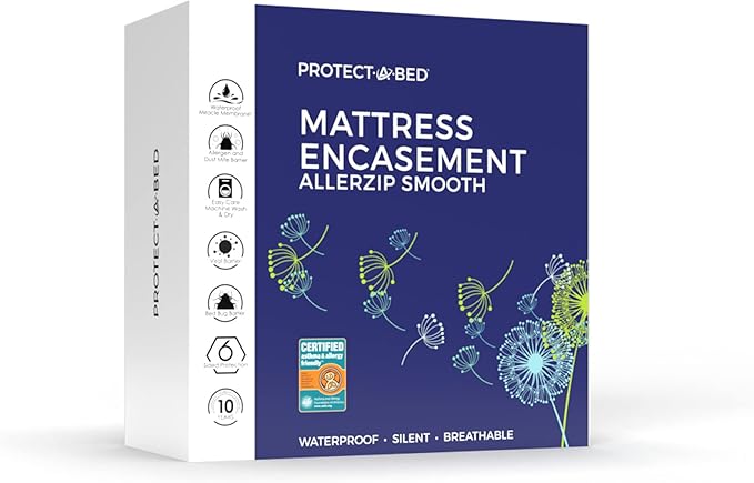 Protect-A-Bed, Allerzip Mattress Encasement, 11” - 18” Height, Waterproof, Zippered, 6-sided, Queen