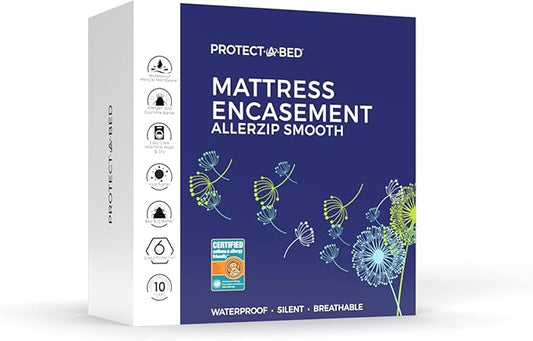 Protect-A-Bed, Allerzip Mattress Encasement, 11” - 18” Height, Waterproof, Zippered, 6-sided, Queen