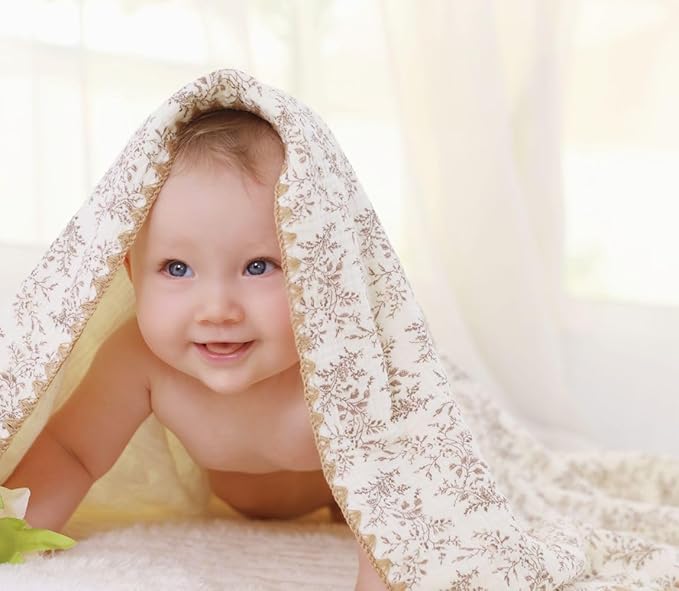Double Layered 100% Cotton Muslin Baby Blanket Ultra-Soft 40x40 Inch Swaddling Nursery Crib Blanket（Leaves）