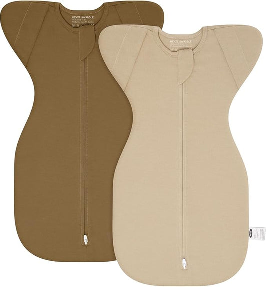 MEXXI Swaddle Baby Sleep Sack With Arms Up, 2 Pack Baby Transitional Swaddle with Double Zipper,0.5 TOG