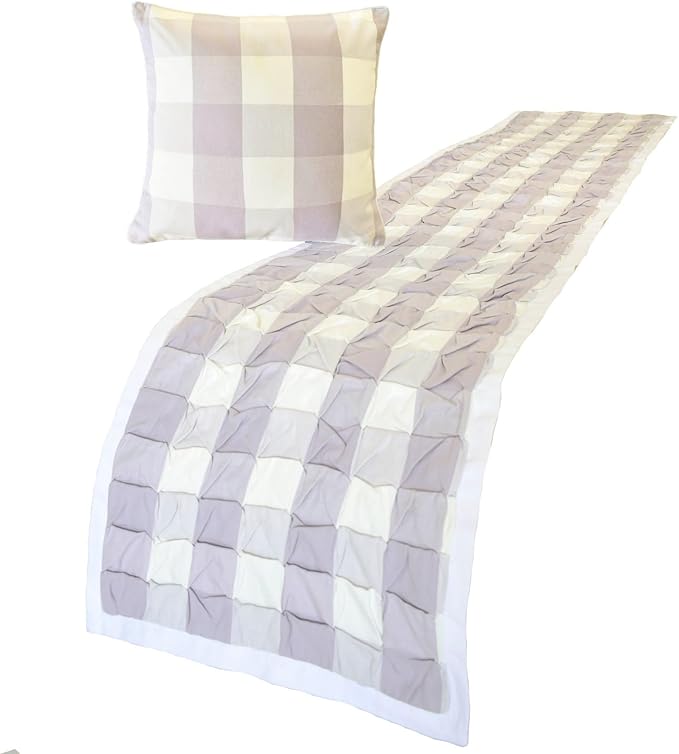 The HomeCentric King/Queen/Twin Lavender Decorative Bed Runner King 90"x18" Bed Runner Without Pillow Cover, Checkered, Buffalo Plaid, Check Bed Scarf on Cotton Fabric - Lavender Plaid Knots