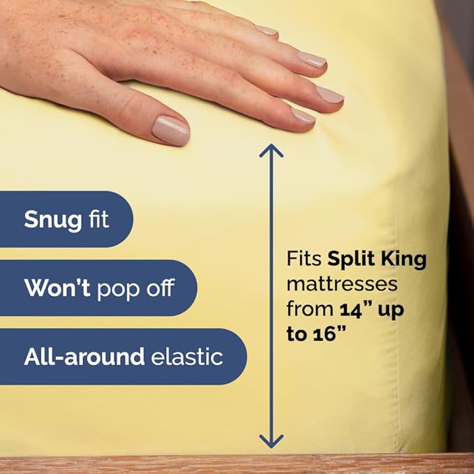 Flex Top Split Head King 4 Piece Sheet Set - Comfy Breathable & Cooling Bed Sheets Set - Hotel Luxury Bedding for Women, Men, Kids, Teens, Boys & Girls - Deep Pockets, Ultra-Soft - Oeko-Tex - Yellow