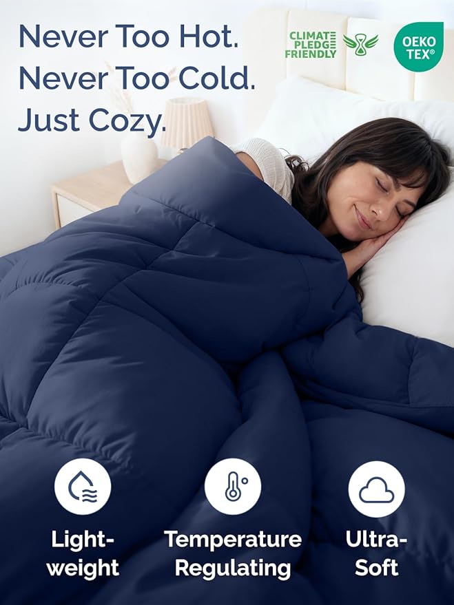 Twin Size, Navy Blue Alternative Down Comforter - Warm, Lightweight & Breathable Hotel Quality Bedding Set for Men, Women, Kids & Teens - All Season Oversized Cooling Microfiber Duvet Insert Comforter