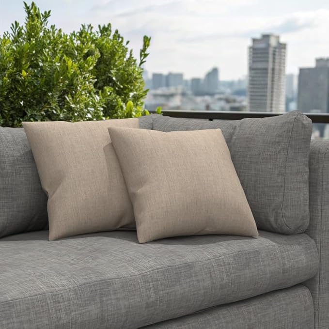 Covers & All Sunbrella Indoor/Outdoor Square Throw Pillows Inserts with Covers, Water Resistant & UV Fade Resistant Set of 2 (Cast Ash, 16x16)