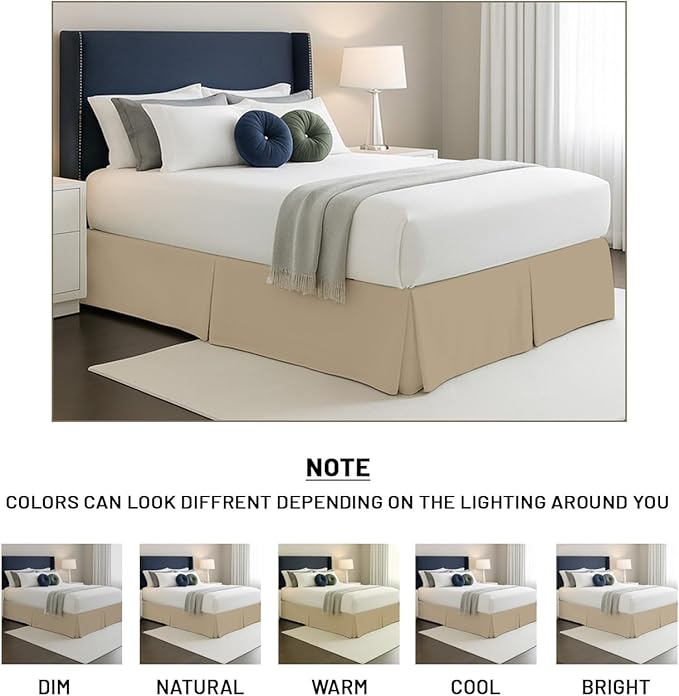 SGI bedding 15 inch Drop Bed Skirt Full Size Platform Style with Secure Fit, Classic Tailored Look, Elegant Pleated Style Dust Ruffle, Split Corners, Wrinkle Resistant Microfiber - Taupe