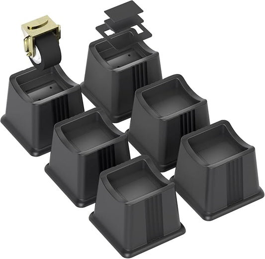 ZTON Bed Furniture Risers Elevation in Height 3" Heavy Duty Risers for Both Posts and Wheels of Furniture Sofa Bed Couch Chair Table, Support up to 3000 lbs. (6 Pack, Black)