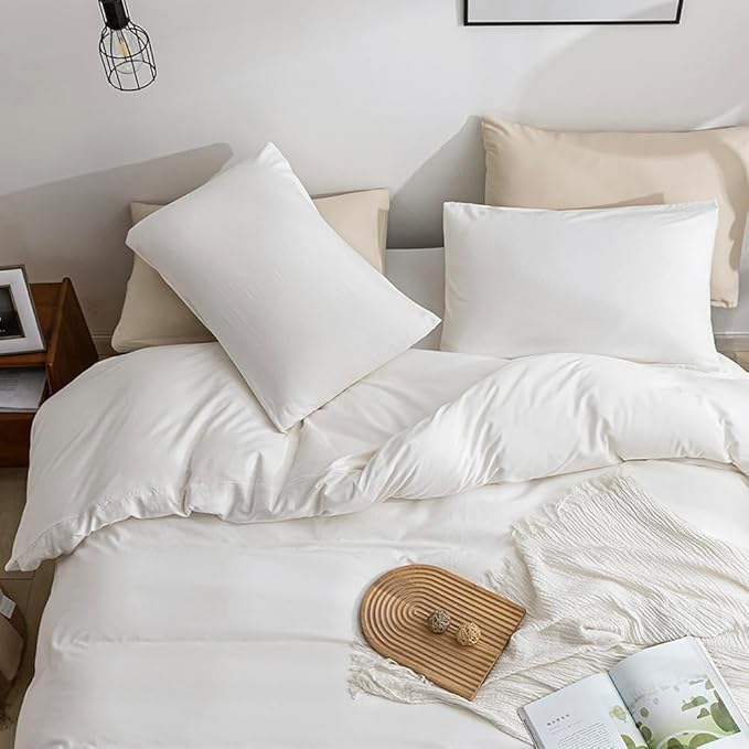 JELLYMONI White Duvet Cover Oversized King Size - 100% Washed Cotton Lightweight Cooling Comforter Cover, 3 Pieces Soft Bedding Set with Zipper Closure (Off White, 120"x98")