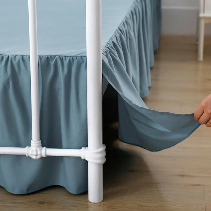 Bed Skirt Full Size Ruffled Bed Skirts with Split Corners, 14 Inch Drop Dust Ruffle Bed Skirts with Platform, Teal Blue, 14''Full