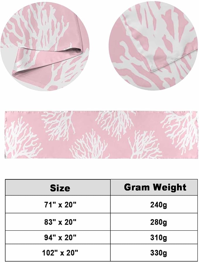 Coral Pink Bed Runner Scarf for Full Size Bed Foot, Decorative Bedding Accessory Stainproof & Dustproof Soft Protector For Bedroom Hotel Wedding Room Coastal White Ocean Marine Nautical Beach 83"x20"