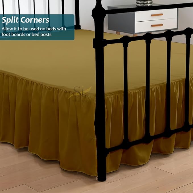 Shreem Linen Ruffled Bed Skirt with Split Corners, Gathered Style, 100% Microfiber, 21-Inch Drop, Dust Ruffle Bedskirt with Platform, Full, Taupe