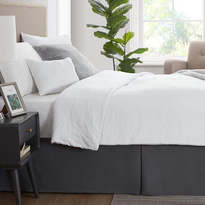 Nestl Dark Gray Full XL Bed Skirt - Full XL Size Bed Skirt 14 Inch Drop - Brushed Microfiber Bed Skirts - Hotel Quality Pleated Bed Skirt - Shrinkage & Fade Resistant