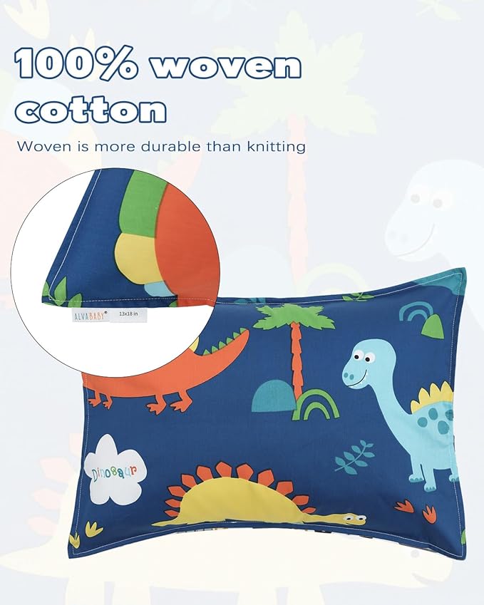 ALVABABY Toddler Pillowcases 2 Pack Organic Cotton Kids Pillow Cover Fit 13"x 18" or 12"x16" Envelope for Girl Boy Sleepy Travel