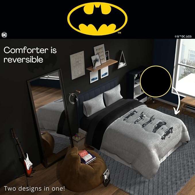 Franco Collectibles Batman DC Comics Classic Bedding Super Soft Cozy Microfiber Reversible Comforter, Queen, (Officially Licensed Product)