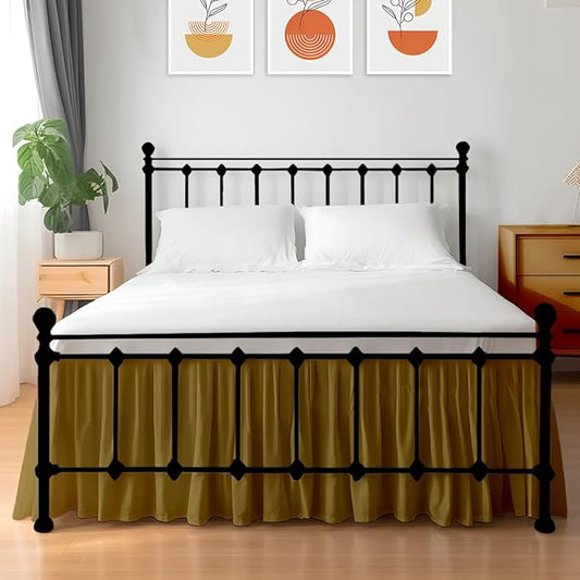 Shreem Linen Ruffled Bed Skirt with Split Corners, Gathered Style, 100% Microfiber, 18-Inch Drop, Dust Ruffle Bedskirt with Platform, King, Taupe