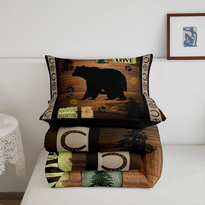 Feelyou Kids Bear Rustic Bedding Set Full Size, Texas Star Comforter Set Western Farmhouse Comforter for Kids Boys Girls Countryside Duvet Insert Room Decor Microfiber Bed Set