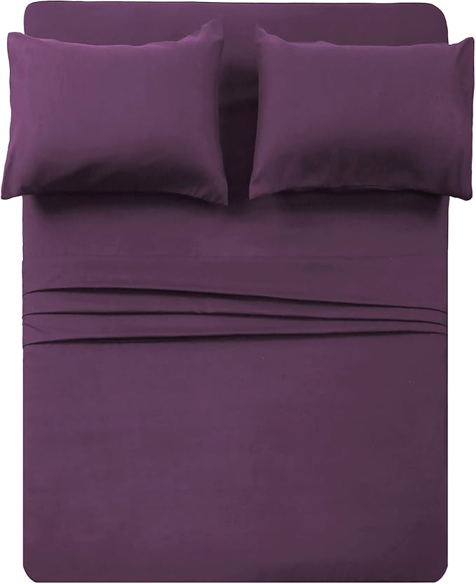 4 Piece Bed Sheets Set (Full,Purple) 1 Flat Sheet,1 Fitted Sheet and 2 Pillow Cases,Brushed Microfiber Luxury Bedding with Deep Pockets