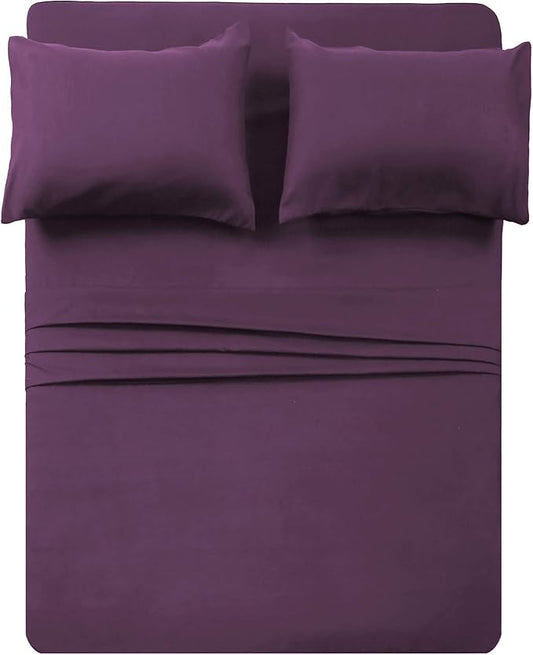 4 Piece Bed Sheets Set (Full,Purple) 1 Flat Sheet,1 Fitted Sheet and 2 Pillow Cases,Brushed Microfiber Luxury Bedding with Deep Pockets