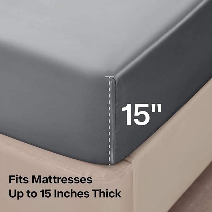 BEDELITE Satin Sheets Twin XL Size Bed Set, Luxury Soft Dark Grey Silky Sheet for Hair and Skin, Similar to Silk Bed Sheets Set 3 Pieces with 1 Deep Pocket Fitted Sheet, 1 Flat Sheet, and 1 Pillowcase