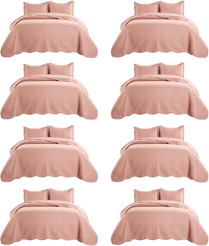 IR Imperial Rooms 8 Pack Quilt King Size Bedding (106" x 96") - Bulk Wholesale for Hotels, Guest Bedroom & Airbnbs - Lightweight Microfiber Reversible Embossed Quilts Bedspread (Peach)