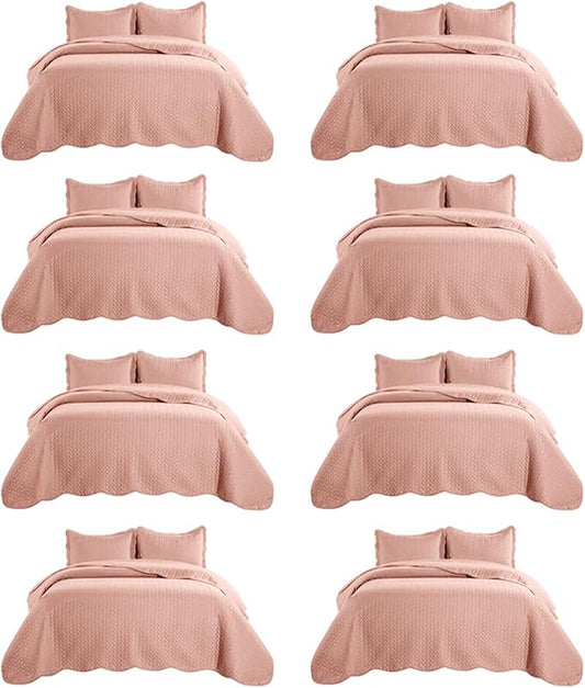 IR Imperial Rooms 8 Pack Quilt King Size Bedding (106" x 96") - Bulk Wholesale for Hotels, Guest Bedroom & Airbnbs - Lightweight Microfiber Reversible Embossed Quilts Bedspread (Peach)