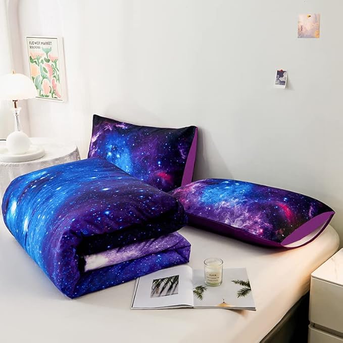 Galaxy Bedding Twin,Girls Purple Comforter Sets,Twin Size Comforter Set for Boys Kids,Teen Girl Bed Set,Space Bedding,Kids Bed Set for Girls