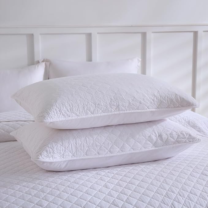 Cotton Quilt Bedding Sets Queen Size, 3 Pieces Reversible Lightweight Coverlets Comforters Bedspreads for All Seasons,Geometric Stitching Pattern,White