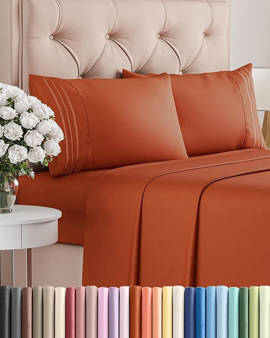 Cal King Size 4 Piece Sheet Set - Comfy Breathable & Cooling Bed Sheets Set - Hotel Luxury Bedding for Women, Men, Kids, Teens, Boys & Girls - Deep Pockets, Soft, Wrinkle Free - Oeko-Tex - Terracotta