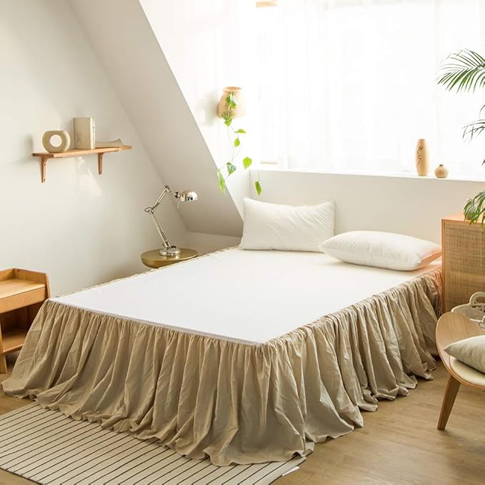 Simple&Opulence Belgian Linen Bed Skirt with Classic 16 inch Tailored Drop Dust Ruffle, Easy Fit Breathable Premium Natural Flax- Pleated Linen,Queen