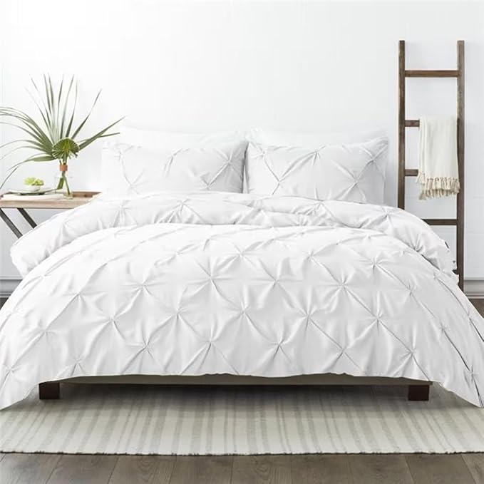 Luxury Pinch Pleat Twin Size 1-Piece Duvet Cover – 800 Thread Count Pima Cotton, Heavyweight Fabric, Ultra Soft & Durable (White)