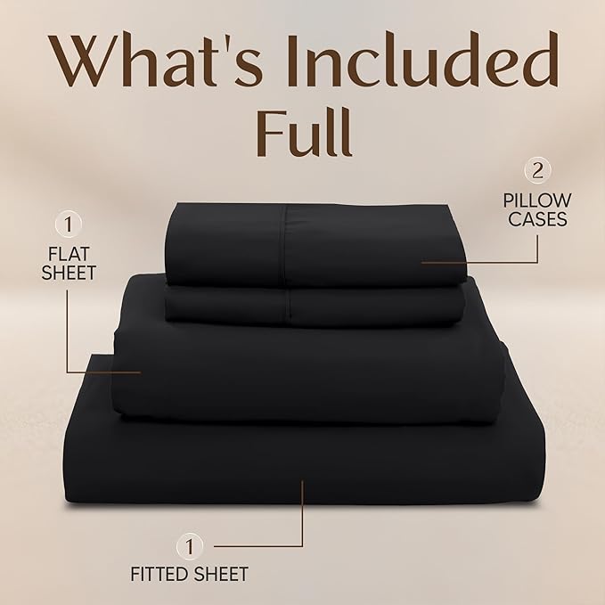 Utopia Bedding Full Sheet Set – 4 Piece Bed Sheets for Full Size Bed, Soft and Breathable Microfiber, Includes 1 Fitted Sheet, 1 Flat Sheet and 2 Pillowcases (Black)