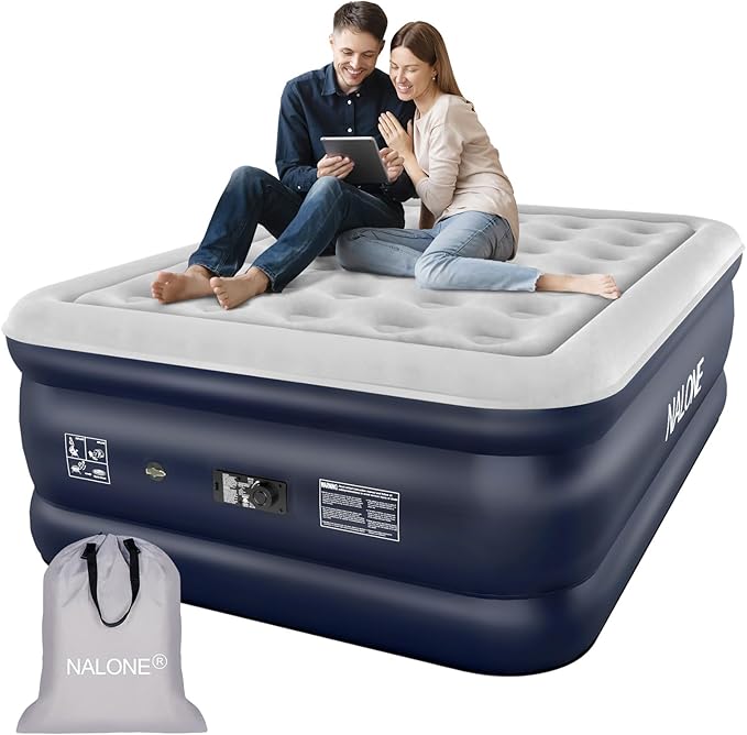 nalone Air Mattress Full with Built in Pump, 18'' Luxury Self Inflatable Mattress, 2026 Upgraded Fast Blow Up Mattress with Carry Bag, Portable Air Bed for Home, Travel & Camping, 650lbs Max