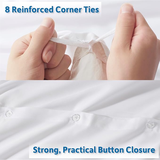 Nestl King Duvet Cover Set with Comforter Insert - White 4 Piece 104x90 Duvet Cover & 2 Pillow Shams with White Quilted Down Alternative Comforter, Ultra Soft, All Season