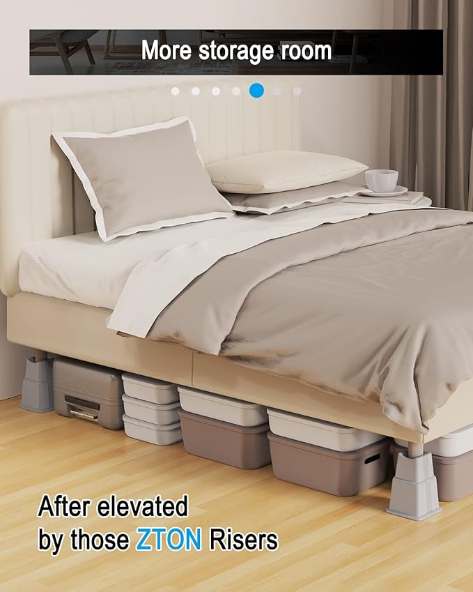 ZTON Bed Furniture Risers Elevation in Height 5" Heavy Duty Risers for Both Posts and Wheels of Furniture Sofa Bed Couch Chair Table, Support up to 3000 lbs. (6 Pack, Grey)