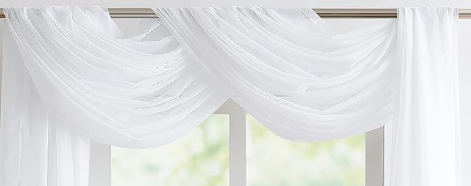 Warm Home Designs Double Window Scarves Bundle. Each Window Scarf Valance is 55" x 288". Great for Light Room Decor, as Canopy Bed Curtains or Draping Fabric. AS White & White 288"