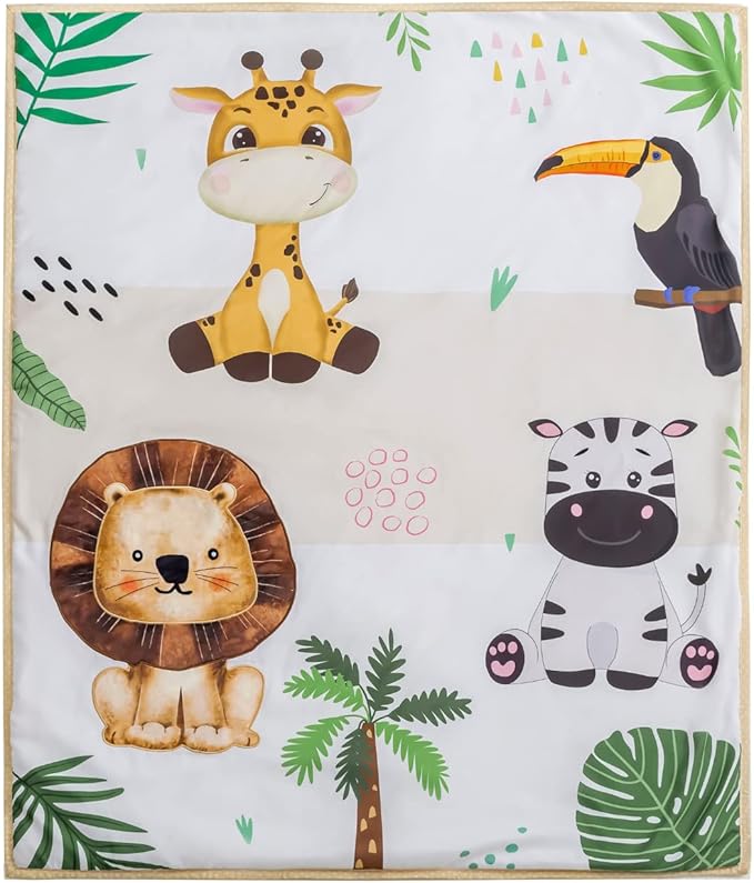 Cokouchyi Safari Animal Crib Bedding Set for Baby Boys Girls, 3-Piece Baby Crib Bedding Set, Standard Size Crib Set Including Crib Skirt, Sheet & Comforter