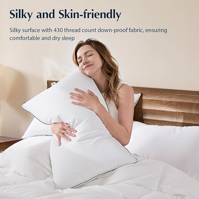 Pacific Coast White Goose Down Fiber Pillows, Bed Pillows for Back, Stomach and Side Sleepers, King Size Pillows Set of 2, Hotel Collection, Fluffy, Medium