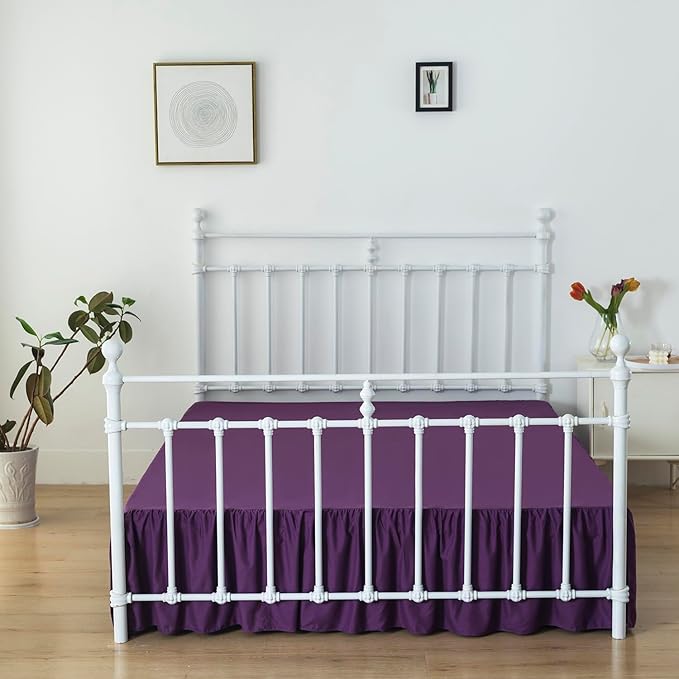 Bed Skirt Queen Size Ruffled Bed Skirt with Split Corners, 14 Inch Drop Dust Ruffle Bed Skirt with Platform, Grape, 14'' Queen