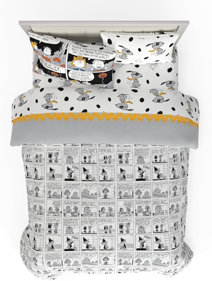Peanuts Halloween Full Bed Set – Super Soft & Cozy 5 Piece Reversible Comforter and Sheet Set Featuring Snoopy & Charlie Brown, (Official Peanuts Product) by Franco