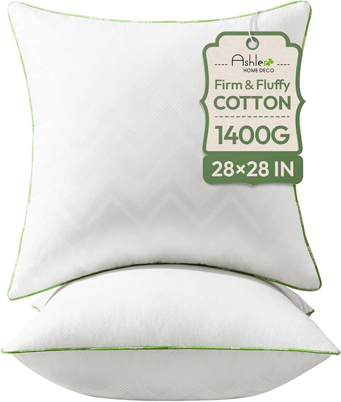 Ashler 28x28 Pillows Insert (Set of 2) - Throw Pillow Inserts with 100% Cotton Cover - 28 Inch Square Interior Sofa Stuffer Pillow Inserts -Decorative White Couch Pillow