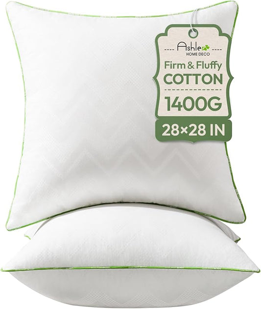 Ashler 28x28 Pillows Insert (Set of 2) - Throw Pillow Inserts with 100% Cotton Cover - 28 Inch Square Interior Sofa Stuffer Pillow Inserts -Decorative White Couch Pillow