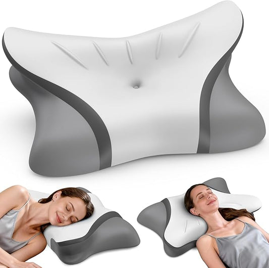 Cervical Neck Pillow for Pain Relief, Bed Pillows for Sleeping, Ergonomic Cooling Pillow, Orthopedic Contour Pillow for Side Back Stomach Sleepers,Neck Support Memory Foam Pillows (Grey&Darkgrey)