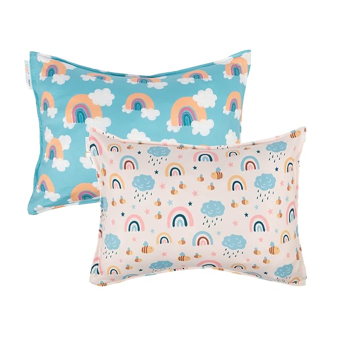 ALVABABY Toddler Pillowcases Fits 13 x 18,12x 16 Kids Pillow, 2 Pack Stretchy Soft Baby Pillow Cover Envelope Kids Pillowcases for Boys Girls Rainbow 2TPE04